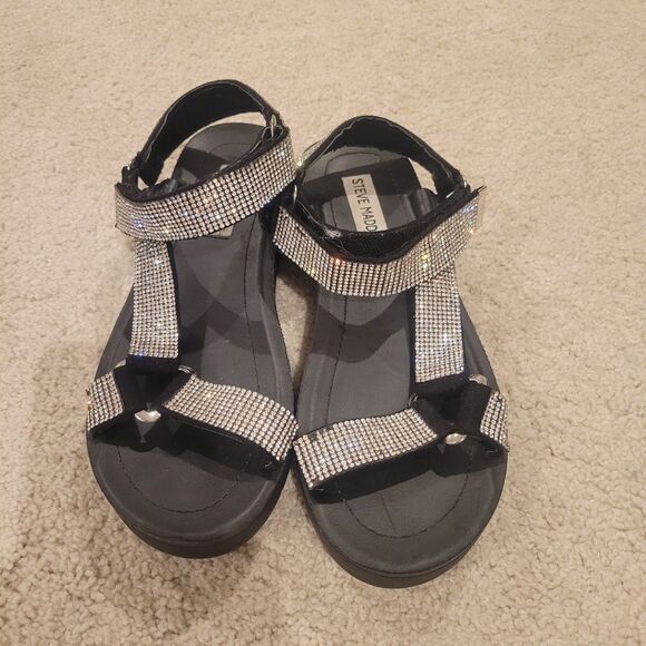 Steve Madden NIL Sandals Women shoes Platform Silver Rhinestones Size 6 Hook Eye - Picture 2 of 10